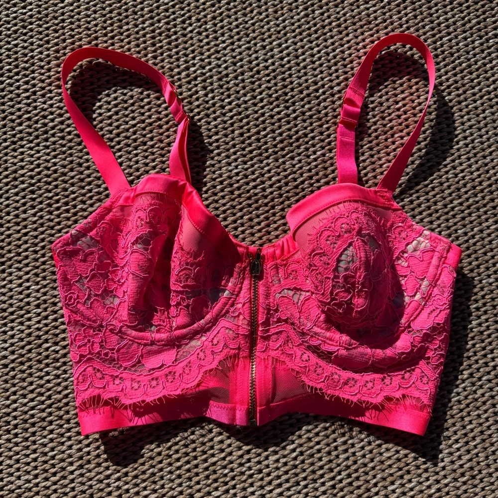 Victoria's Secret Women's pink Lace Front Zip Demi‎ Lined Corset Size 34C